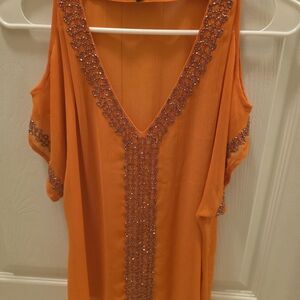 INC Orange Embellished Women's Top